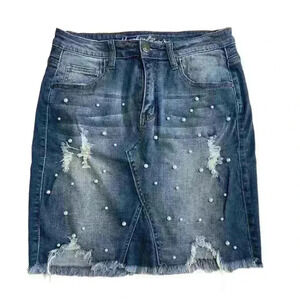 Machine Nouvelle Mode Skirt Womens Large Blue Denim Ripped Size Italy L USA 30